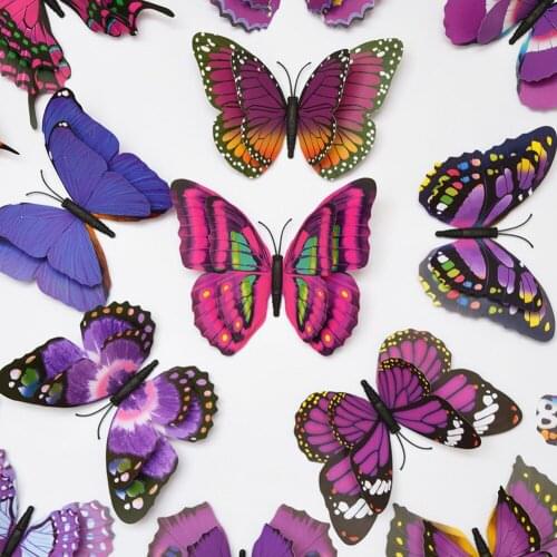 Double Wings Butterfly Wall Stickers Home Decor Decoration 2017 Animal PVC 3D Sticker 4pcs Green Rose Yellow Blue 15CM/5.9INCH