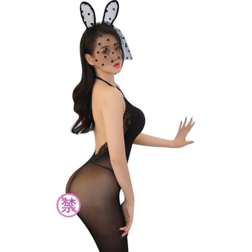 New lace hanging neck piece silk stockings carved sexy uniform temptation sexy lingerie Bdsm Fishnet sexy bodysuit Fetish pajama