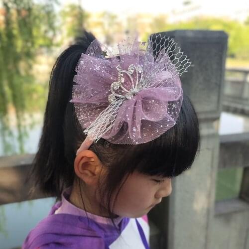 New Child Bowtie Cute Hairband for party Girl Kids Rhinestones headband Crown headwear Cartoon Lace hair accessories Hair Hoop