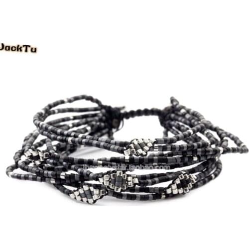 Wholesale grey black seed beads wrap bracelet layered bracelet for woman