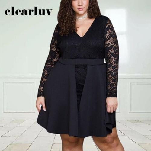 V-neck Prom Gowns Black Blue Lace Stitching Full Sleeves Knee-length Plus Size Customized Simple Lady Party Dress 2020 T040