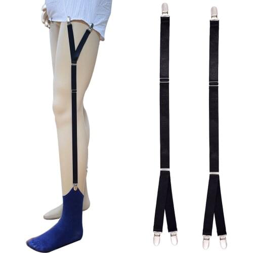 2pcs Shirt Stays Holders for Men Military Police Adjustable Elastic Leg Suspenders Straps Non Slip Shirt Tucker Sock Garters