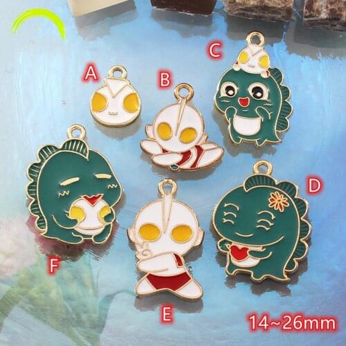Alien Charms Pendant for Jewelry making 10pcs Green Dinosuar Enamel Charm Gold Metal Charm Pendants DIY Accessories findings