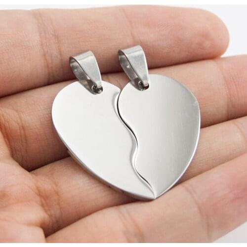 100% Stainless Steel Heart Blank Puzzle Charm Pendant Broken Heart Charm Metal Jigsaw Pendants High Polished Wholesale 10pair