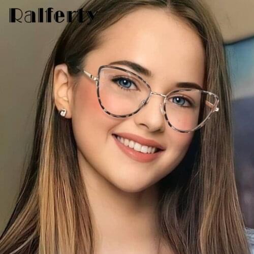 Ralferty Decorative Fashion Womens Glasses Frames Vintage Leopard Cat Eye Prescription Glasses Blue Light oculo de grau feminino