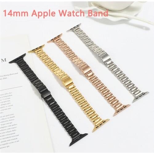 Stainless steel strap 14mm for apple watch band 44mm 40mm Three beads watch chain for iwatch series se 6 5 4 3 2 1 38mm 42mm G10