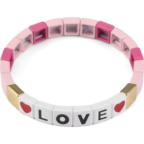 Pink LOVE Initial Bracelet Miuki Beads Adjustable Tile Bracelet Bead Wrap Bracelet Nomination Charm Friendship Gift for Women