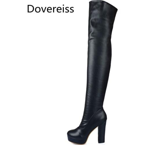 Dovereiss Fashion Female boots Winter Chunky heels sexy Elegant Zipper platform boots new Over the knee boots big size 43