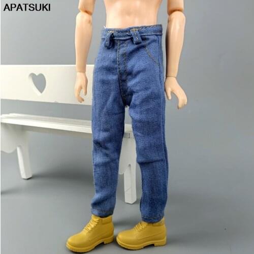 Blue 1/6 Boy Doll Clothes Hip Hop Handmade Denim Pants For Ken Doll Jeans Trousers For Barbie Boyfriend Ken Prince Male Boy Doll