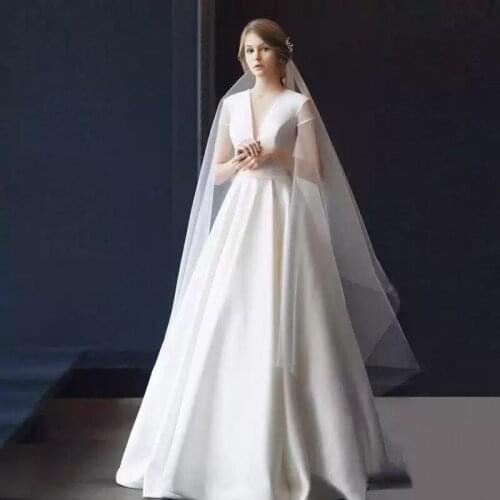 Wedding Dresses Illusion V-Neck Short Backless Tulle Lace Luxury White Floor-Length Elegant Vintage Nice Women Bridal Gown GB489