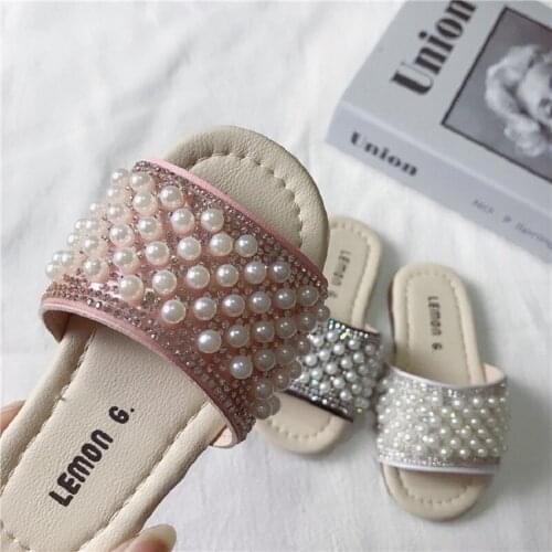Slippers Kids Bead Rhinestones Princess Shoes Cute Summer Outdoor Indoor Slippers Soft Comfy Toddler Slippers Girls Flip Flops
