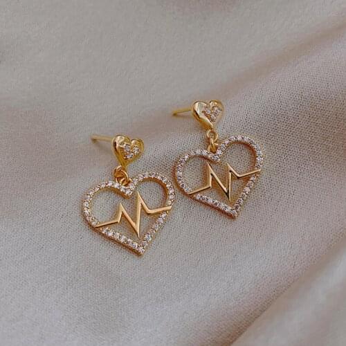 Temperament Star And Moon Heart Earrings For Women Gold Color Metal Imitation Pearl Rhinestone Drop Earrings Jewelry