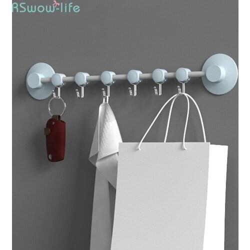 Nordic Style Nail-Free Wall-Mounted Movable Row 6-Hook Punch-Free Toilet Strong Sucker Bathroom Door Hooks Towel Keys Hanger