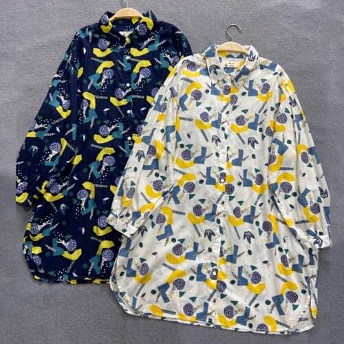 Johnature Autumn New Casual Print Long Womens Tops And Blouses 2021 Vintage Cotton Turn-down Collar Female Shirts