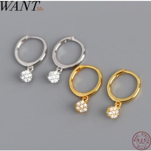 WANTME Charm Real 925 Sterling Silver Round Flower Pave Small CZ Stud Earrings for Women Birthday Party Jewelry Accessories Gift