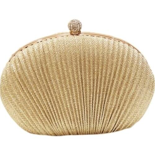 2020 lady diamond Golden Evening Clutch Bag Women Wedding Shiny Handbags Bridal Pleated Purse Bags Chain Shoulder Bag MN2019