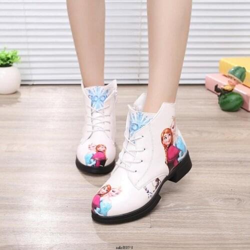 Winter Girl Shoes Elsa Princess Short Boots Baby Cartoon Children Snow Queen Leather Martin Boots Frozen Children Shoes Disney