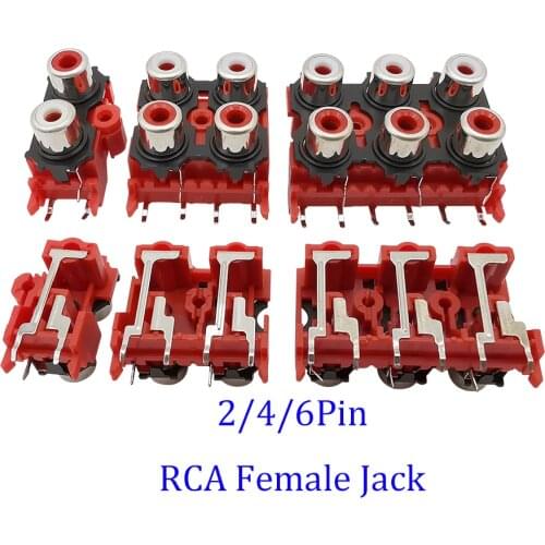 1/3/5Pcs Red RCA Connector 2Pin 4Pin 6Pin RCA Female Jack Audio Video Signal Input Plug AV Connector RCA Socket PCB Parts