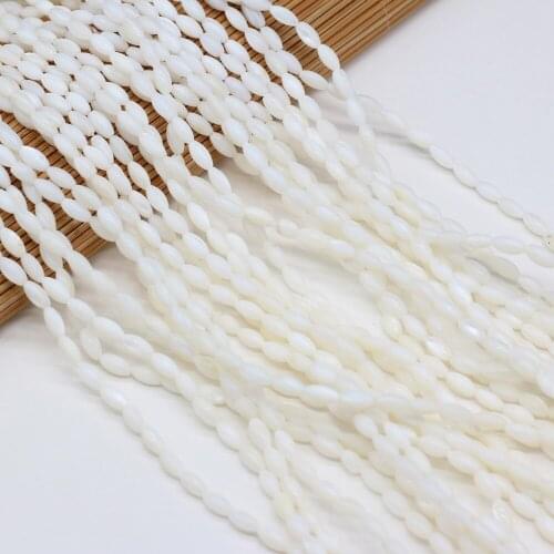 2Pcs Beads Natural Freshwater White Shell Hand-carved Rice Shape Bead for Charm Jewelry Making DIY Bracelet Unisex Gifts 4x8mm