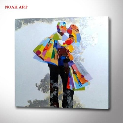 2016 New Arrival 100% Handmade Oil Painting On Canvas Wall Art Picture Lovers Kissing For Bedroom Livingroom Home Decor No Frame