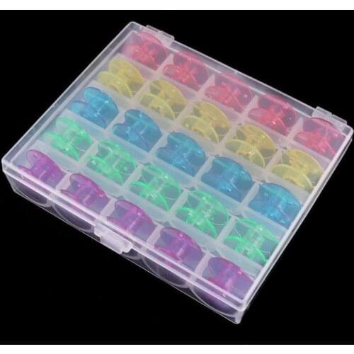 25Pcs/Set Empty Bobbins Sewing Machine Spools Clear Plastic and Case Storage Box Sewing Machine Tools Accessories AA7651
