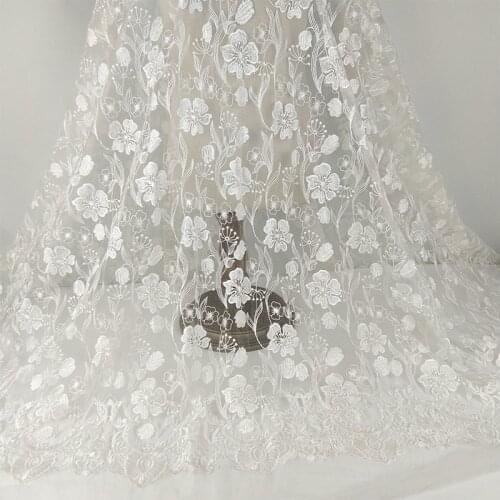 5yards Flower Embroidery Transparent French Net Lace Fabric 2019 High Quality African Tulle Mesh Lace Fabric For Wedding Dress