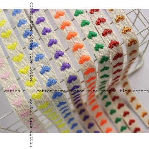 5Yards/lot 16mm wide 8 color love jacquard embroidered cotton webbing polyester cotton heart-shaped decorative fabric lace W576