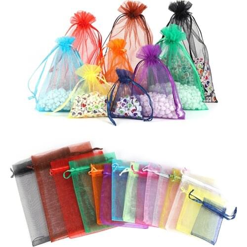 50Pcs/Lot 5x7 7x9 9x12 10x15cm Organza Bags Jewelry Findings Packaging Bags Wedding Party Decoration Drawable Bags Gift Pouches