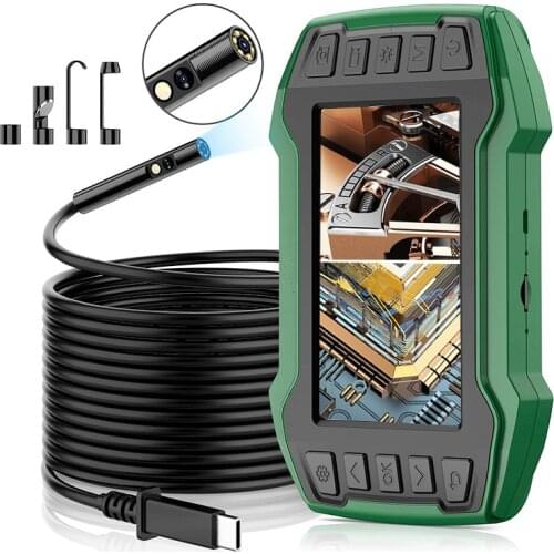Dual Lens Flexible Endoscope 8mm Pipe Borescope Engine Video 1080P Sewer Snake Inspection Digital Scope Camera with 4.5" Screen
