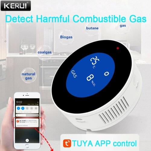 KERUI Smart Natural Gas Sensor Tuya App Control LCD Wifi Smart Natural Gas Detector Temperature Smart Home Life Security Alarm