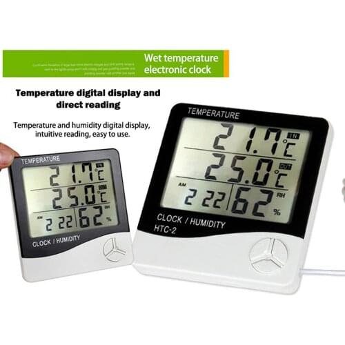 Lcd Electronic Digital Temperature Humidity Meter Indoor Outdoor Thermometer Hygrometer Weather Station Clock HTC-1 HTC-2#DG4