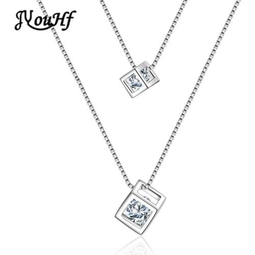 JYouHF Elegant Layered Necklace for Women New Fashion White/pink AAA Zircon Cube Pendants with Box Chain Choker Necklace Jewelry