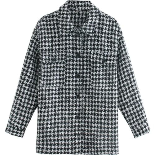 Merodi women vintage houndstooth winter thick loose jackets female Fad Vogue ladies single breasted woolen outwear coats chic