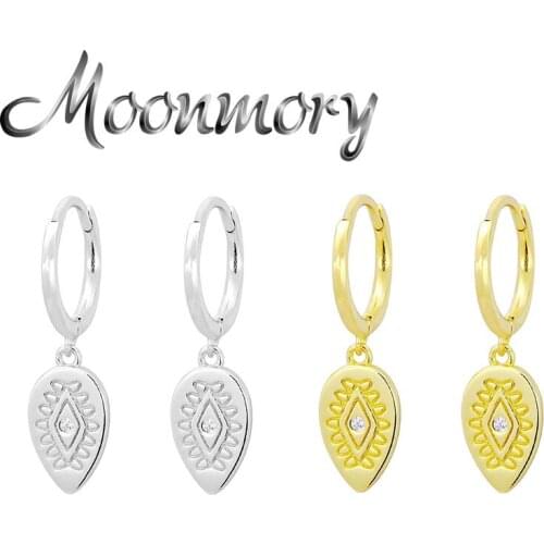 Moonmory 925 Sterling Silver Zircon Leaf Pendant Drop Earring For Women Christmas Gift Vintage Hanging Plant Ohrring Hot Jewelry