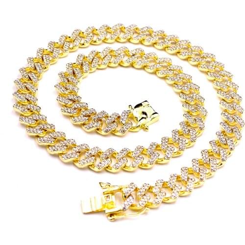 Fashion 12mm Hip Hop High-Quality Iced Out Necklace For Men Bling Miami Cuban Link Chain Necklaces Goth Jewelry Free Shipping