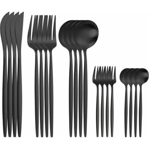 Steel Cutlery Set Black Cutlery Set Knife Fork Spoon Tableware Set Stainless Steel Dinnerware Kitchen Tableware Silverware