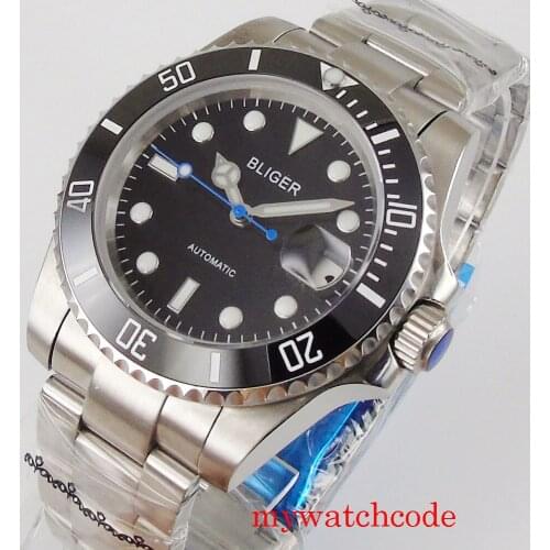 New bliger nh35 miyota 8215 automatic movement men watch sapphire crystal date indicator rotating bezel