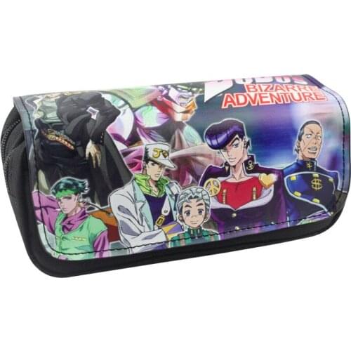 New JoJo Bizarre 's Adventure Pen Bag Students Pen Pencil Case High-capacity Double Zipper Anime Leather Cosmetic Bags