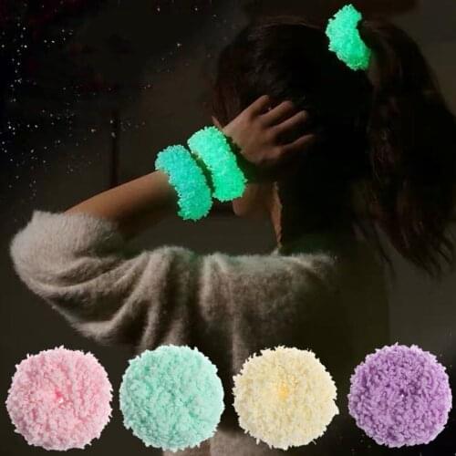New Girls Colorful Luminous Plush Scrunchies Hairband Women Ponytail Headwear Elastic Hair Bands Fashion Hair Accessories HOT
