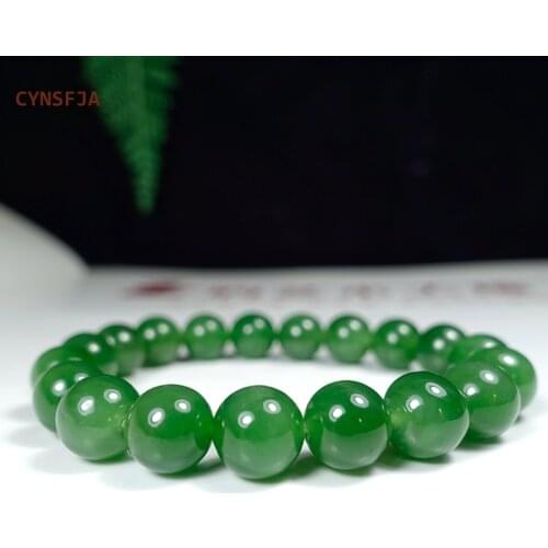 CYNSFJA New Real Rare Certified Natural Hetian Jasper Nephrite Lucky Amulets 9.5mm Green Jade Bracelets High Quality Best Gifts