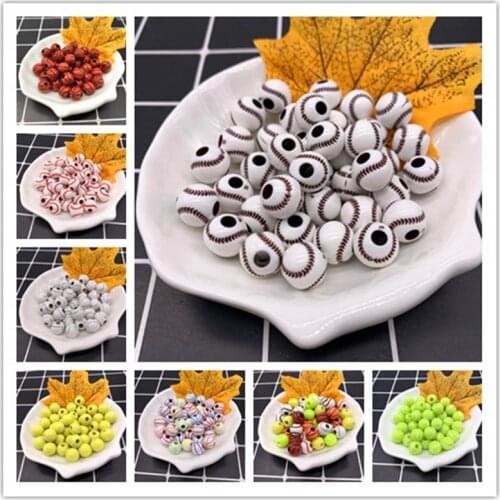 New 20 Pcs 12mm Acrylic baseball Beads Loose Spacer Charm Beads DIY Jewelry Necklace Making