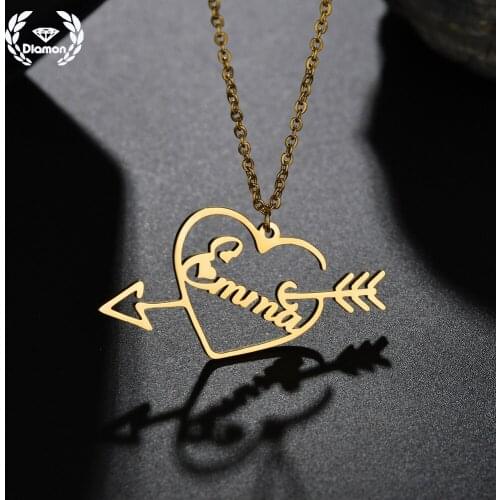 Diamon Personalized Name Necklace for Women Pierce Your Heart Custom Letter Nameplate Chain Pendant Jewelry Stainless Steel Gift