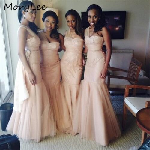 African Bridesmaid Dresses One Shoulder Floor Length Soft Tulle Mermaid Bridesmaid Gowns Wedding Party Dresses With Zipper Back