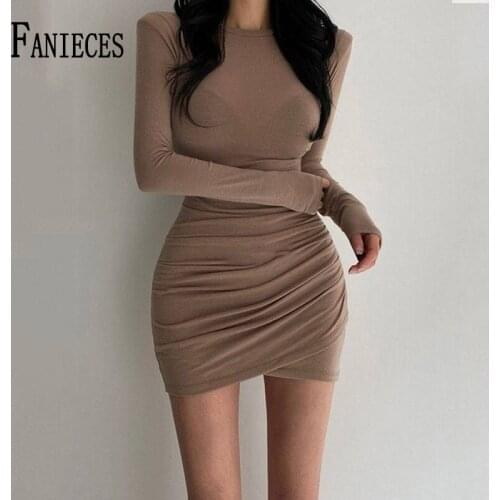 Fashion Girl Cool Solid Color 2021 Autumn Slim T-Shirt Mini Dress Women Long Sleeve Sexy Dress Elegant Party Wear robe femme