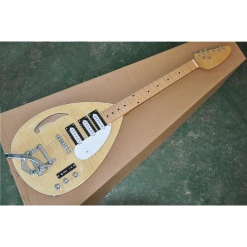 Custom 6 string guitar,wood guitar,flamed maple veneer,tremolo bridge SSS pickups,white pickguard,trill rocker