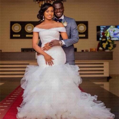 2020 Amazing Off Shoulder African Mermaid Wedding Dresses Customize Wedding Gown