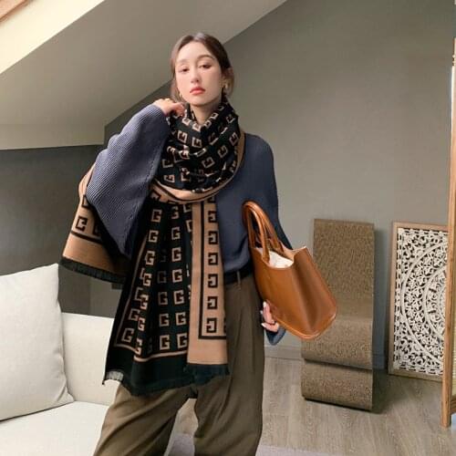 Luxury brand double-sided scarf women women winter warm cashmere shawl scarf letter printing soft thin blanket holiday gift