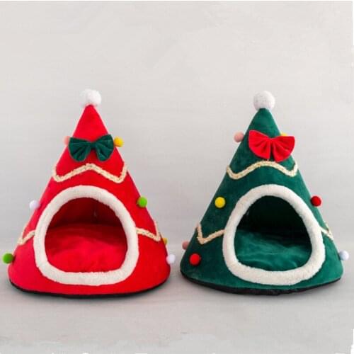 Christmas Pet House Cat Dog Sleeping Bed Warm Tent Christmas Hat Shape Nest Cushion Mat Sofa For Pet Supplies