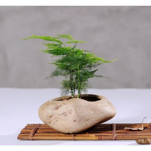 Handmade Stoneware and Fleshy Flowerpots Imitation Stone Pattern Retro Creative Gardening Combination Ceramic Potted Flowerpot