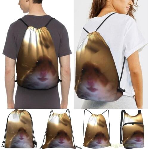 Staring Hamster Meme Women Drawstring Sackpack Gym Bags Men Outdoor Travel Backpacks For Training Fitness Swimming Bag